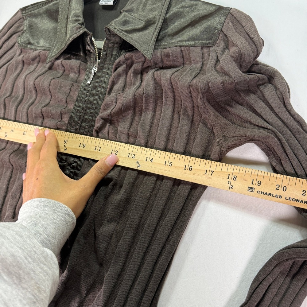 Cabi Brown Ribbed Silk Blend Full Zip Sweater Jacket Women's XS Mixed Media - Picture 7 of 9